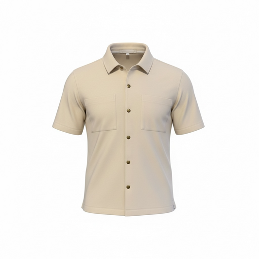 Tan short sleeve button tech shirt