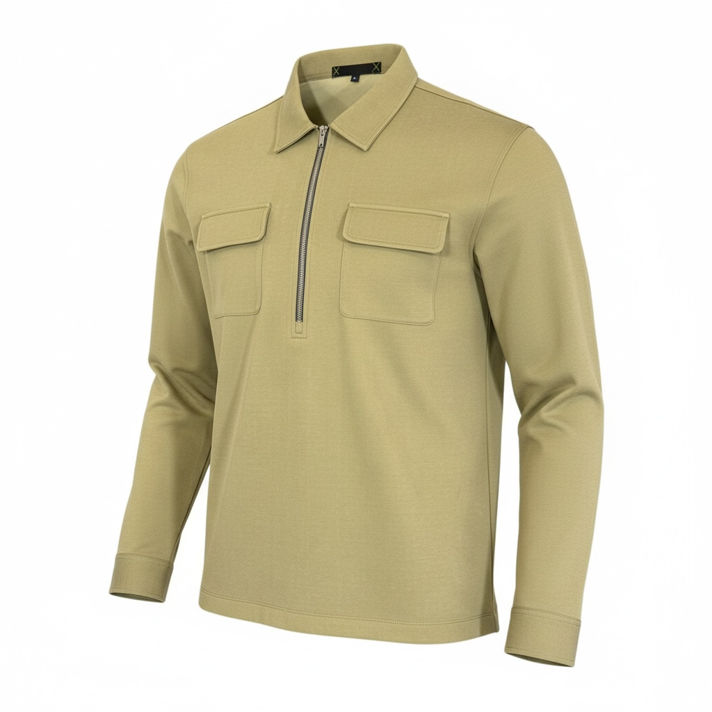 Men's Long Sleeve Zipper Polo with Pockets
