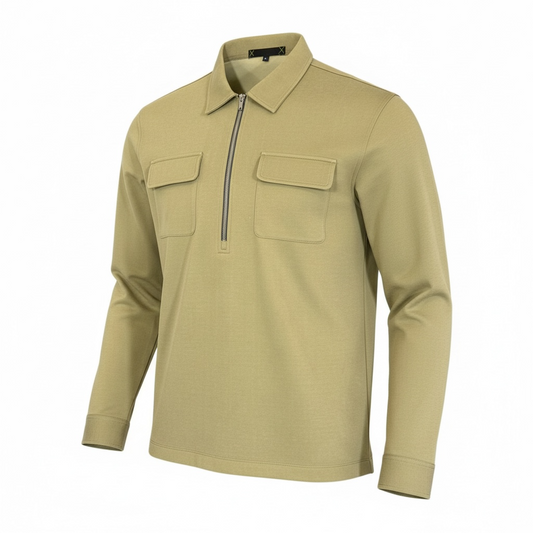 Men's Long Sleeve Zipper Polo with Pockets